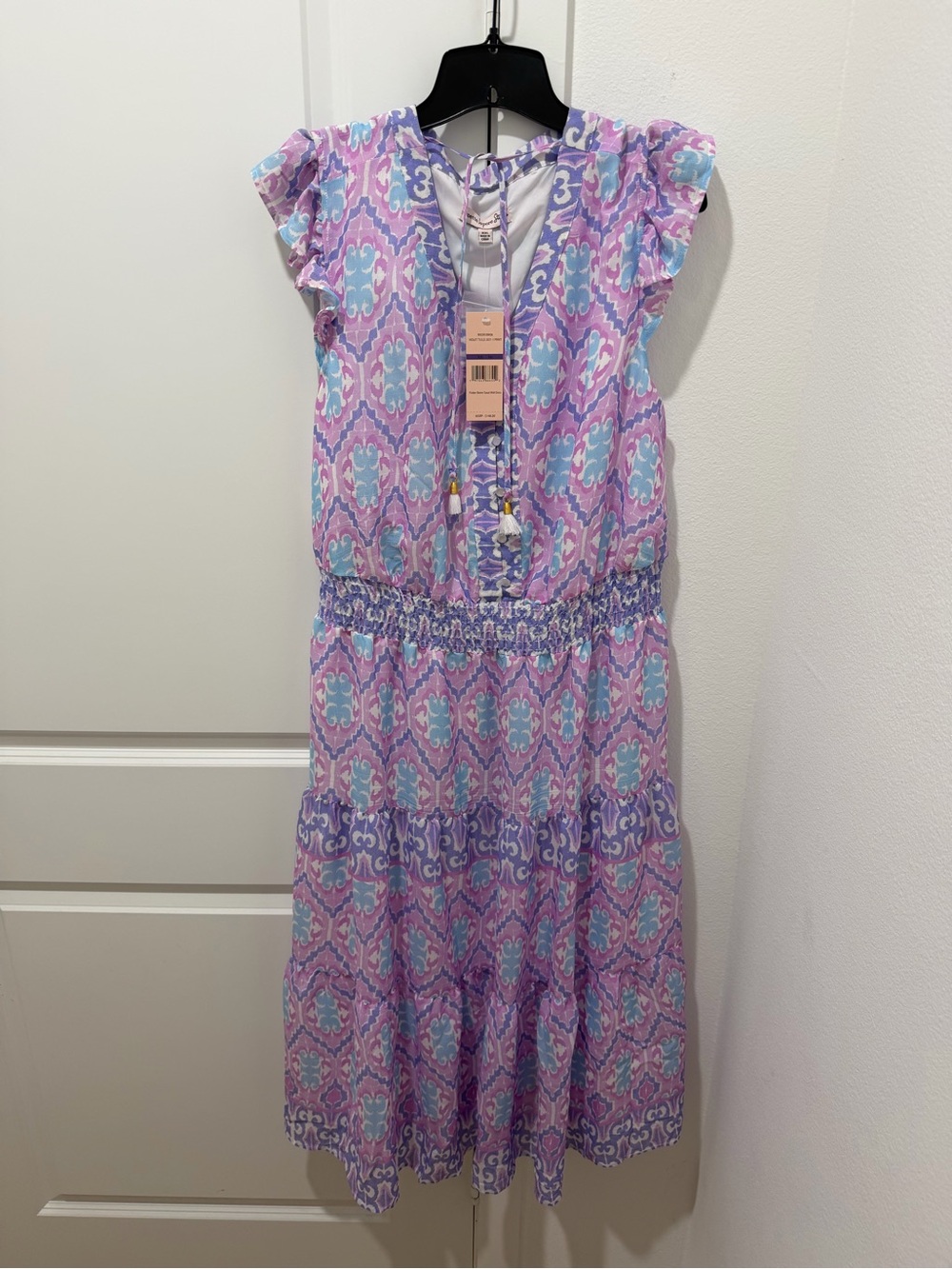 NWT Nanette Lepore Flutter Sleeve Tassel Midi Dress - Picture 4 of 7